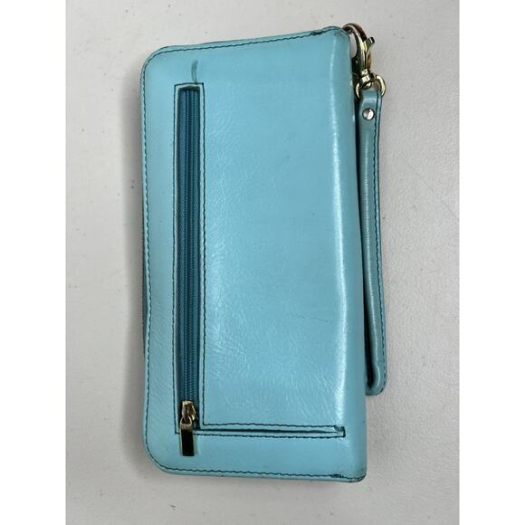 Fossil Teal Leather Zip Around Wallet Wristlet - Picture 8 of 16